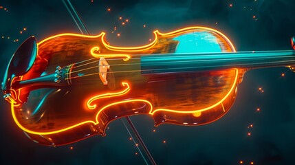 Neon Violin with Glowing Strings