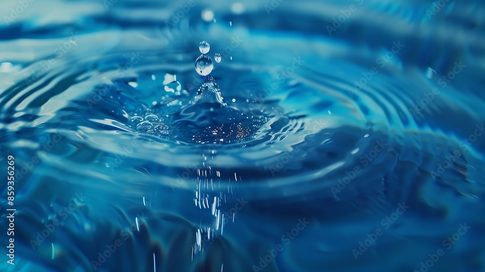 Fototapete closeup of a water drop and splash background small impact causes big changes ripple macro wave on s