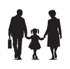 grandparents walking with granddaughter vector silhouette Illustration 