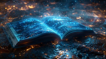 Mystical Blue Book with Glowing Pages