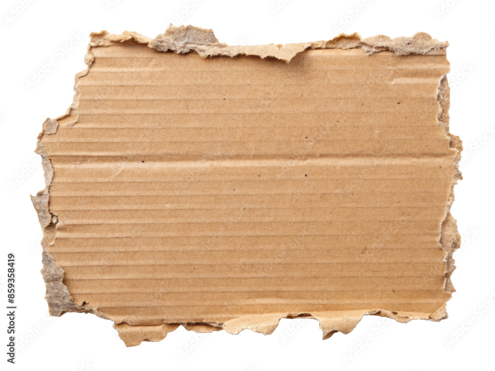 Poster horizontal torn cardboard piece with irregular edges and textured surface. isolated on transparent b