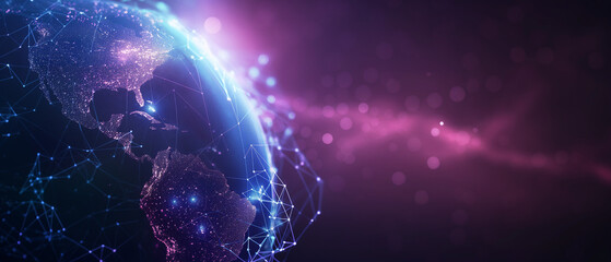 blue planet in space earth, technology and global network concept, digital data transfer abstract 