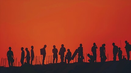 Fototapeta premium Construction 2024 concept Silhouette of staff as a team to prepare to welcome the 2024Happy New Year 2024 : Generative AI