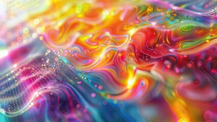 Fototapeta premium Vibrant abstract swirls of colorful fluid paint, resembling a cosmic explosion with flowing patterns, bubbles, and luminous effects. Digital art blending psychedelic and galactic themes.