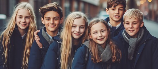 Obraz premium Group of Happy Teenagers in Winter Attire