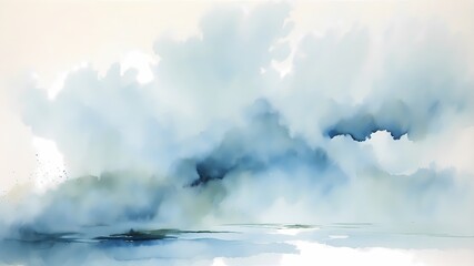 Obraz premium Watercolor Painting of a Blue Sky Over a Calm Body of Water