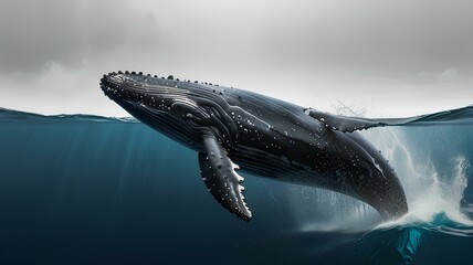 Obraz premium A vibrant wallpaper featuring a majestic whale surrounded by colorful sea life in a serene underwater scene. 