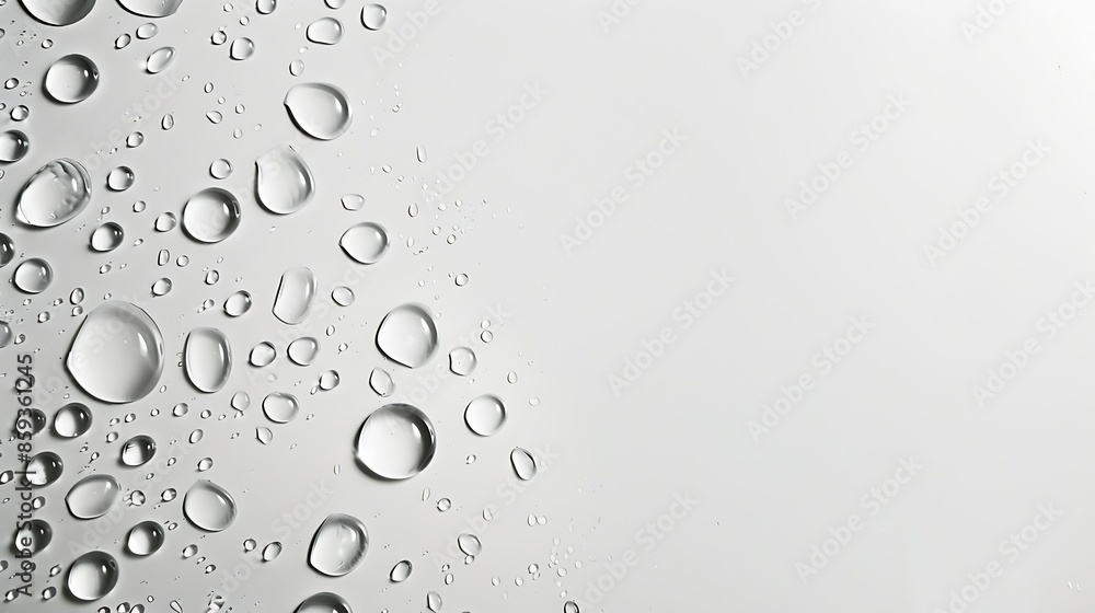 Poster many water drops on white background top view : generative ai