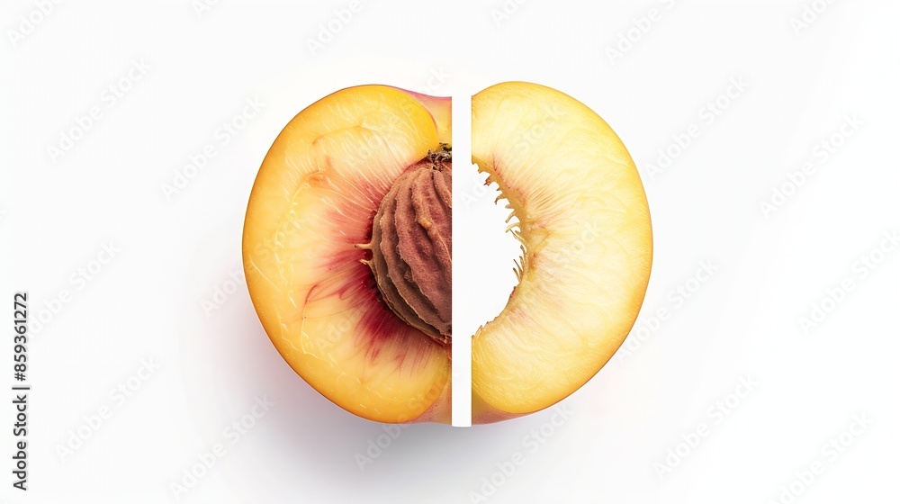 Aufkleber Peach half isolated Peach on white background with clipping path : Generative AI