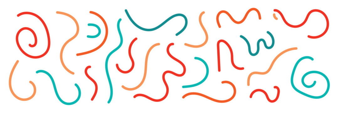 Fun colorful line doodle seamless pattern. Creative minimalist style art background for children or trendy design with basic shapes. Simple childish scribble backdrop on white background in eps 10.