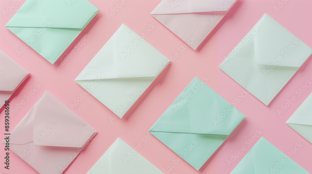 Aufkleber White notification message mail envelopes on pastel background Creative minimalism layout : Generative AI