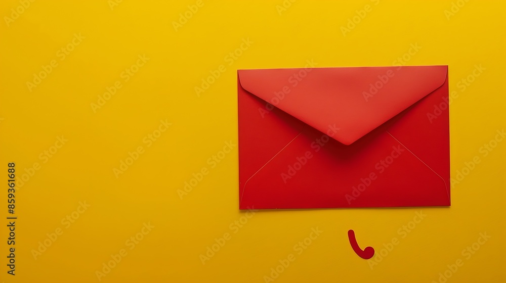 Poster Creative pattern made of red paper envelope on yellow background Minimal style Greeting letter and mail concept : Generative AI
