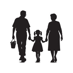 grandparents walking with granddaughter vector silhouette Illustration 