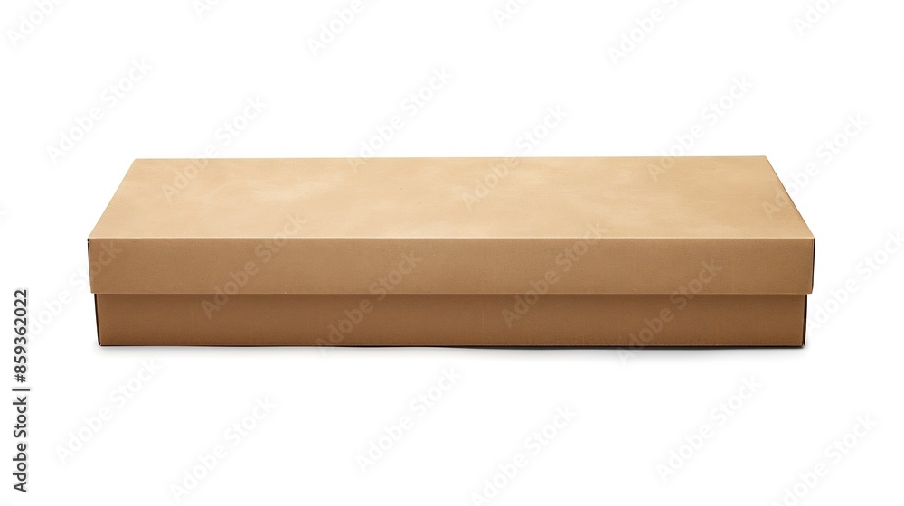 Poster long rectangle closed brown cardboard box packaging blank template in isolated on white background :