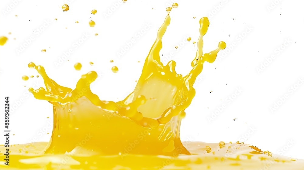 Aufkleber half lemon falling into a crown shaped yellow juice splash isolated on white background : generative