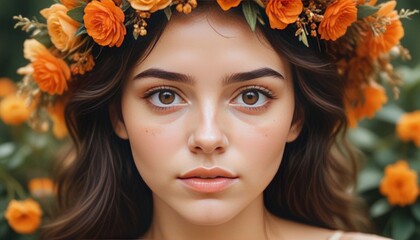 Naklejka premium close-up photograph of a young woman artfully arranged floral