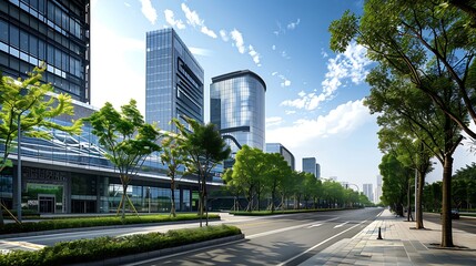Highway and financial center office building in Ningbo China : Generative AI
