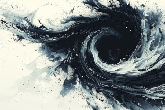 Dynamic black and white whirlpool, intricate details, infinite swirling motion.