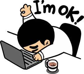 Male office worker with his head on his desk, stressed and tired.