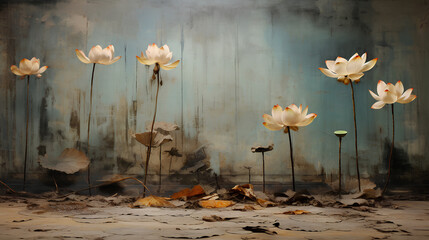 beautiful painting of dried lotus