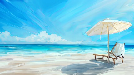 beach with umbrella and chairs