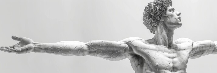 High resolution marble statue of male athlete, detailed musculature, classical art on white background.