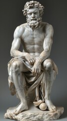 Intricately detailed marble statue of seated man, exuding ancient elegance and mastery of craftsmanship.