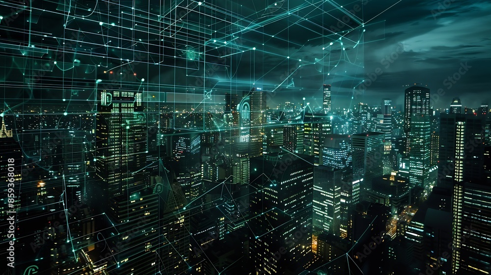 Aufkleber City and network image background : Generative AI
