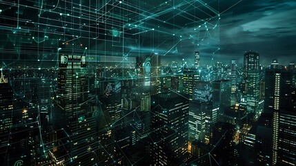 Obraz premium City and network image background : Generative AI