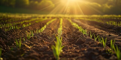 Challenges in Field Irrigation and Fertilization in Agricultural Land. Concept Field irrigation, Fertilization, Agricultural challenges, Water management, Crop health,