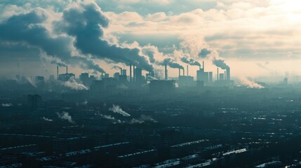 Obraz premium carbon credit, pollution, factory, smoke, energy, industrial, ecology, sky, smog, power, steam, environment, plant, air, gas, chimney, environmental, toxic, chemical