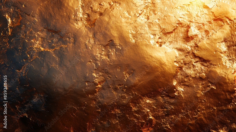 Poster this image features an abstract, molten surface glowing with rich golden and fiery hues, creating a 