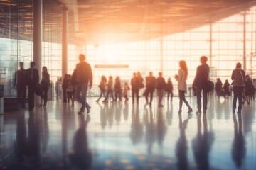 Group of people walking in an airport. Generative AI