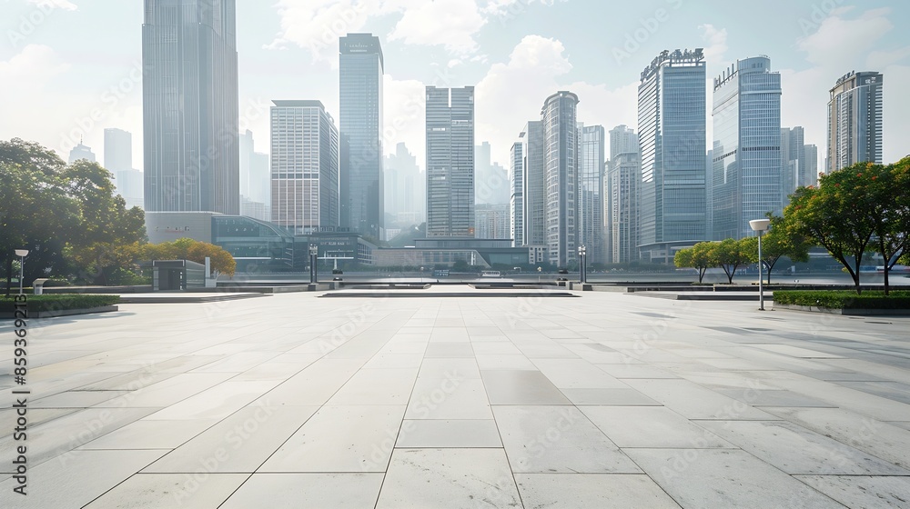 Poster Empty city square and skyline with modern architecture in Chongqing China : Generative AI