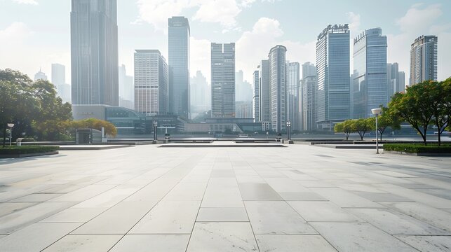 Fototapeta Empty city square and skyline with modern architecture in Chongqing China : Generative AI
