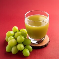 Fototapeta premium Healthy green grapes juice on red background