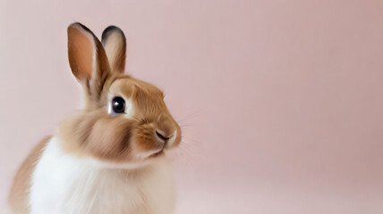 Obraz premium Healthy lovely cute bunny easter rabbit on light background, Cute fluffy rabbit on light background Animal symbol of easter day festival, Happy easter rabbit, for multimedia content