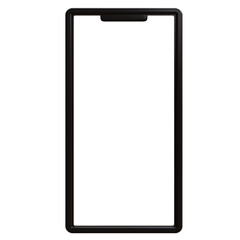 Smart mobile phone blank screen isolated on white transparent, black color tablet template. 3d render