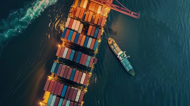 Transportation and logistic network distribution growth Container cargo ship and trucks of industrial cargo freight for shipping Business logistic import export and transport industry : Generative AI