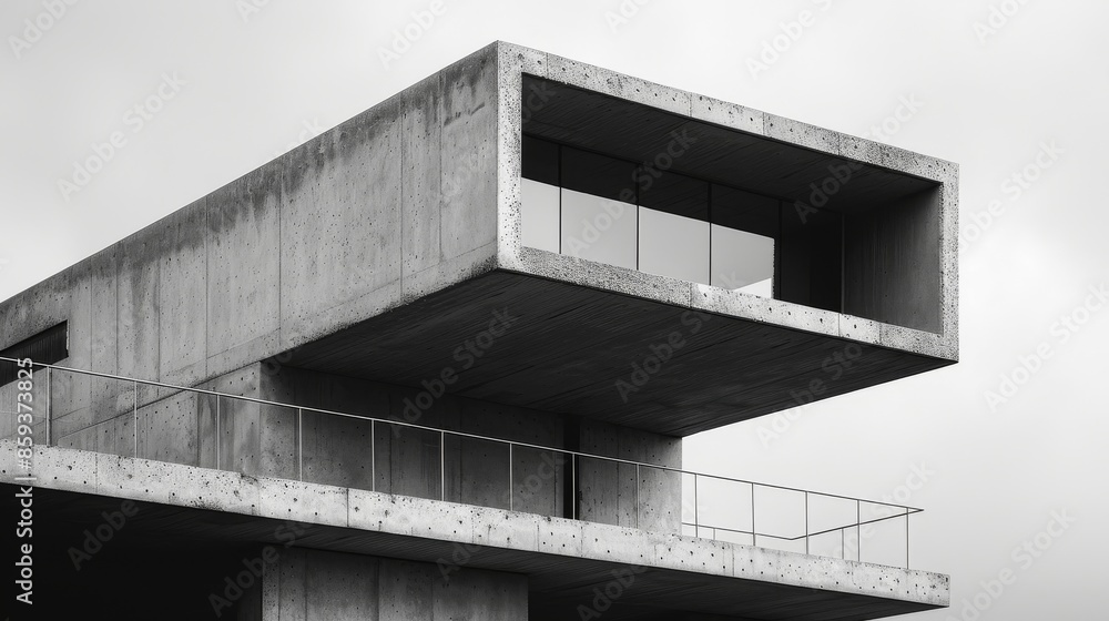 Poster a unique cantilevered concrete structure displaying an open space design, representing modern archit