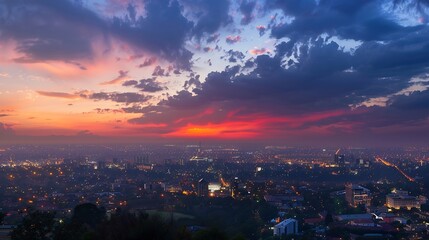 Panorama shot of Pretoria city twilight during sunset in Gauteng South Africa : Generative AI