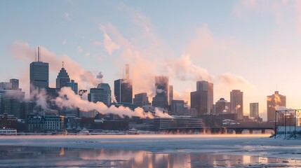 Obraz premium Daylight view of downtown Montreal from Griffintown in winter morning : Generative AI