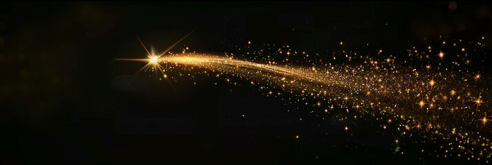Estrela dourada m&aacute;gica festiva. Cometa dourado com estrelas cintilantes e poeira gliter