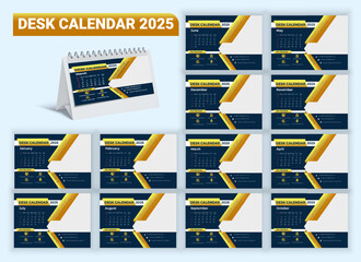 Corporate desk calendar design 2025. Set of 12 months. Monthly Desk Calendar 2025. 2025 calendar planner set for template corporate design week start on Monday. corporate calendar design.