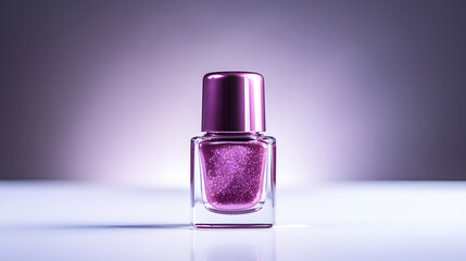 a product photography style of a purple nail polish gel bottle