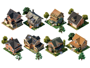 collection of 3d render of isometric house