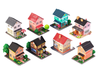 collection of 3d render of isometric house