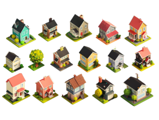 collection of 3d render of isometric house