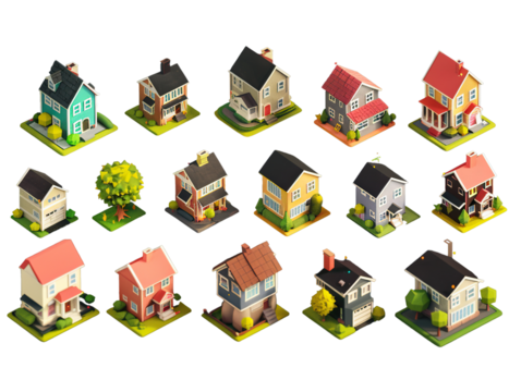 collection of 3d render of isometric house