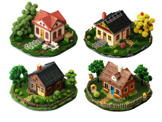 collection of 3d render of isometric house